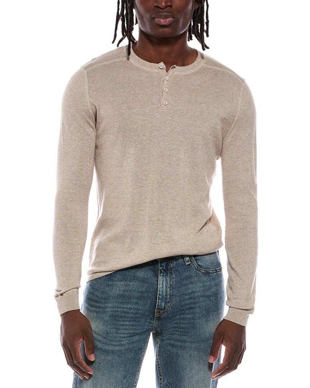Autumn Cashmere Natural Italian Long Placket Coverstitch Henley for men