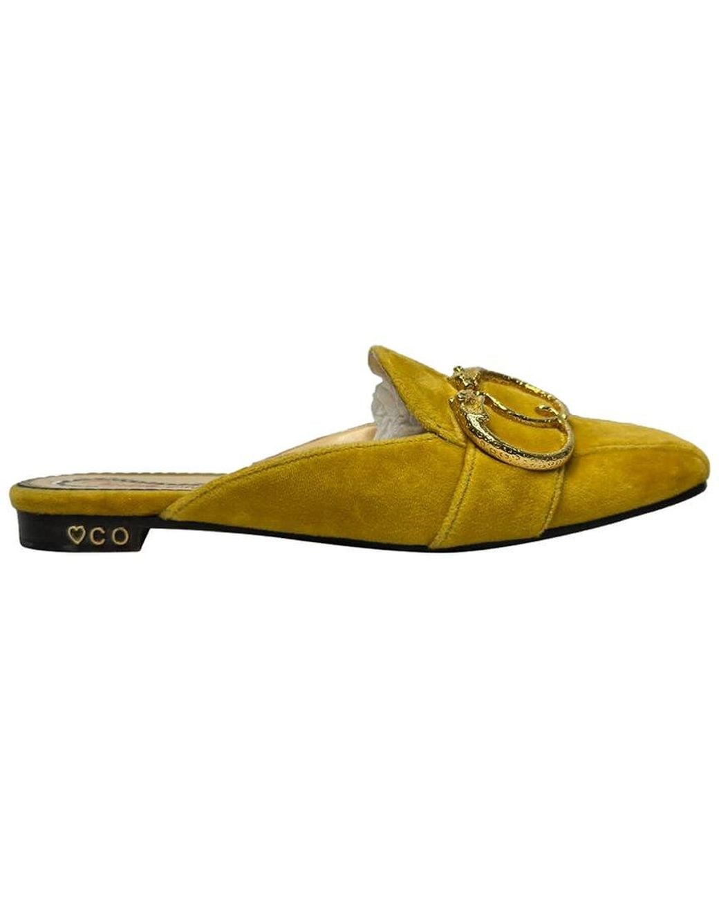 Charlotte Olympia Yellow Velvet Buckle Detail Mule (Authentic Pre-Loved)