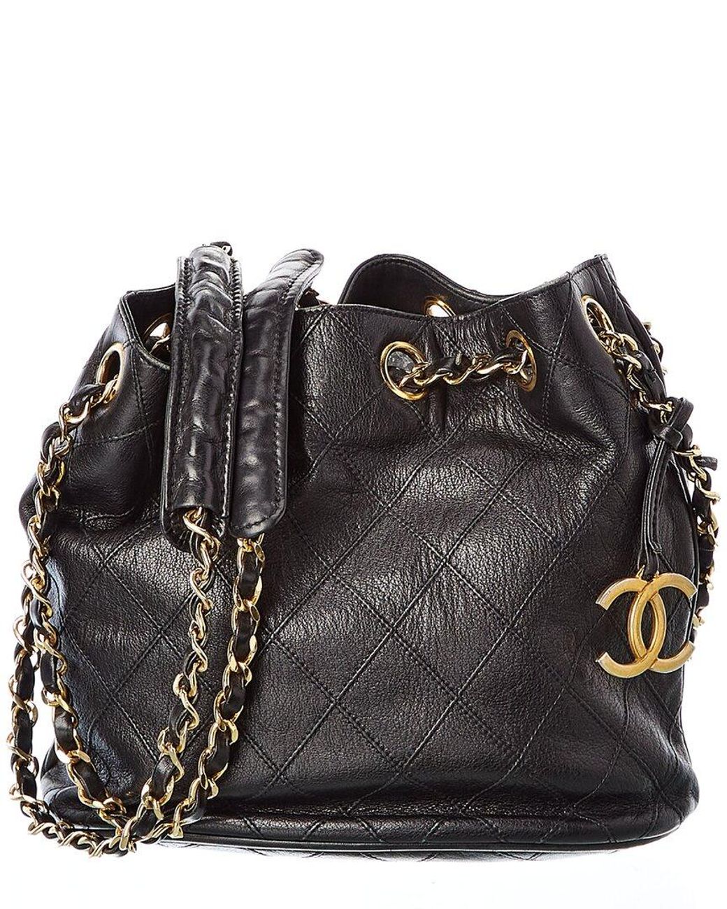 Chanel Black Lambskin Leather Drawstring Bucket Bag Lyst