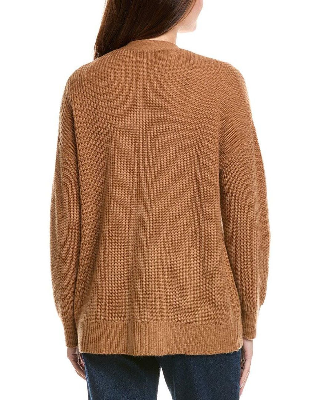 Hannah Rose Brown Shaker Long Wool & Cashmere-Blend Cardigan