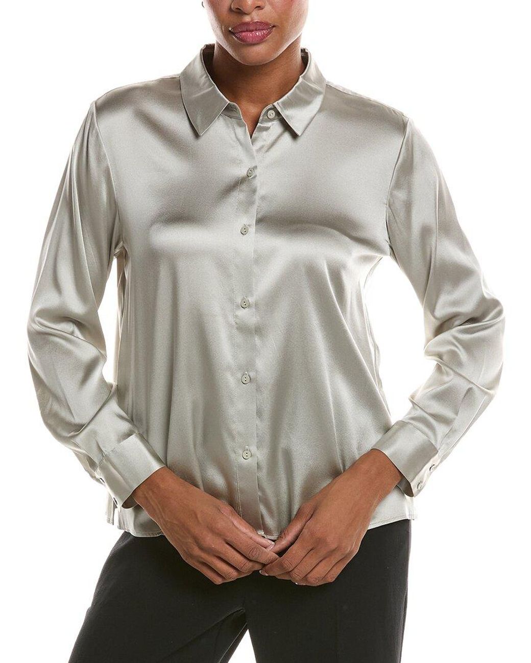 Eileen Fisher Gray Petite Classic Silk-Blend Shirt