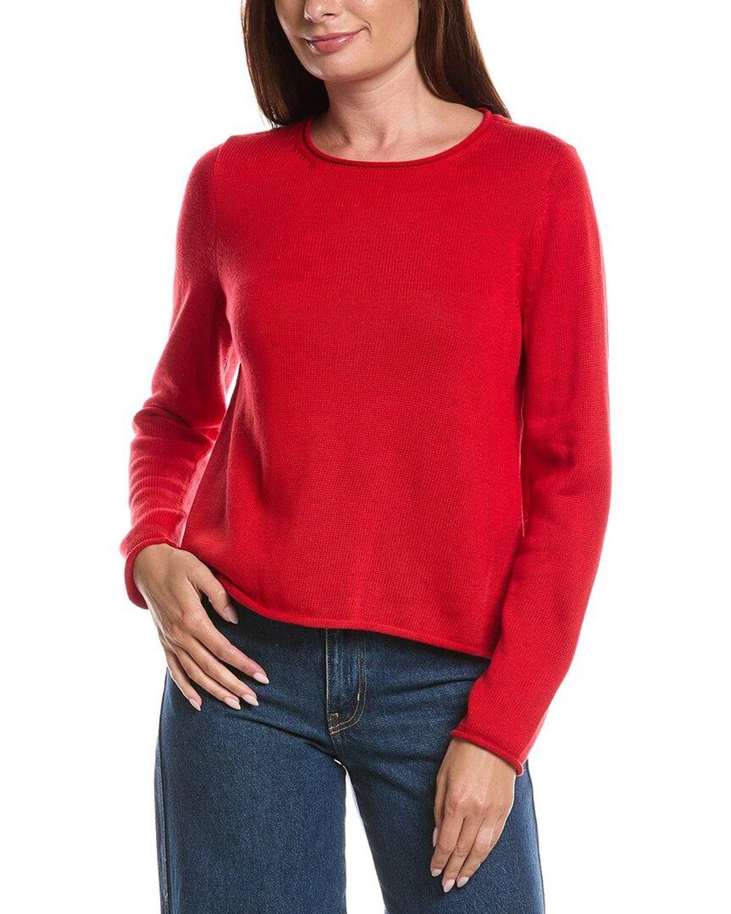 Eileen Fisher Red Jewel Neck Sweater