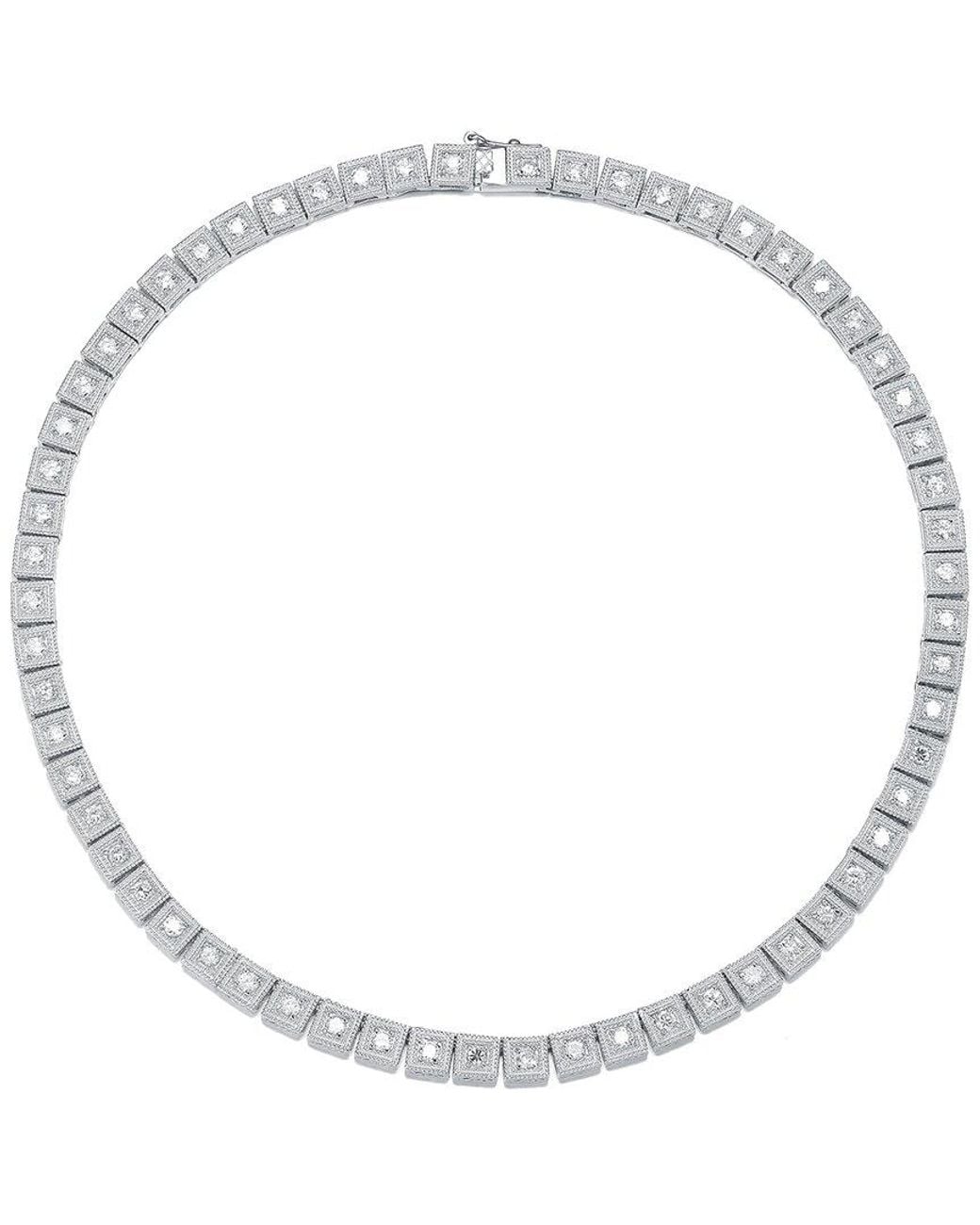 Genevive Jewelry White Silver Cz Tennis Necklace