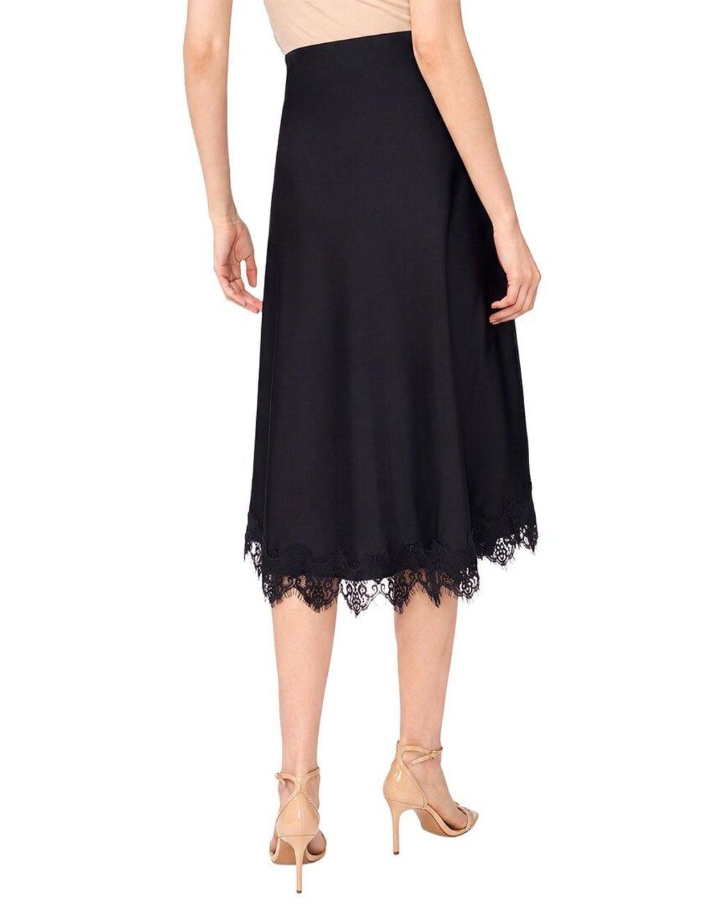 Cece Black Satin Bias Midi Skirt