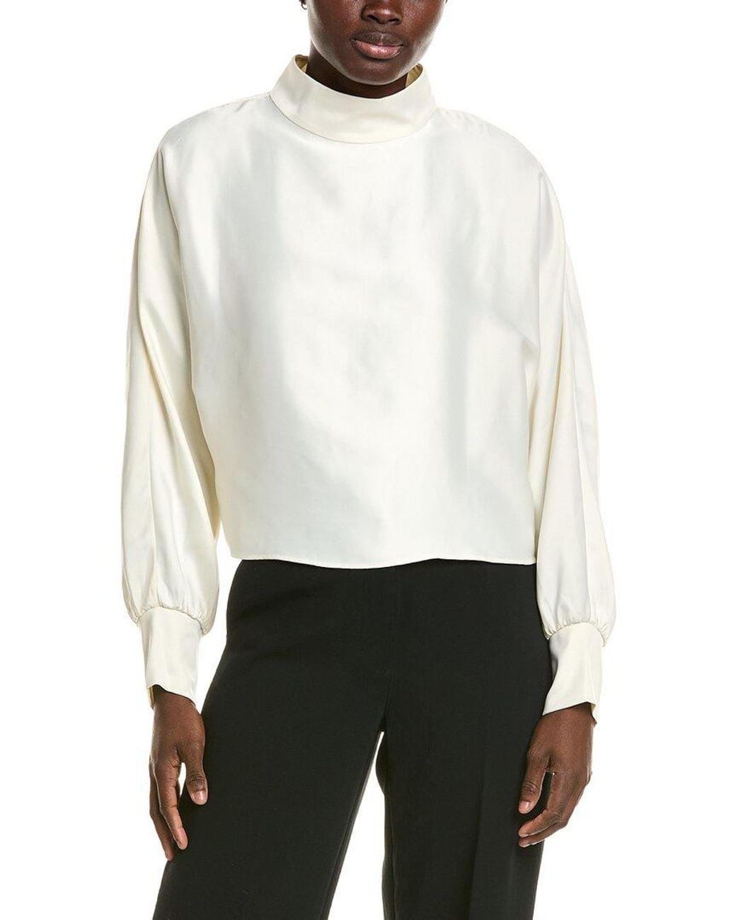 Halston Heritage White Satin Mock Neck Blouse