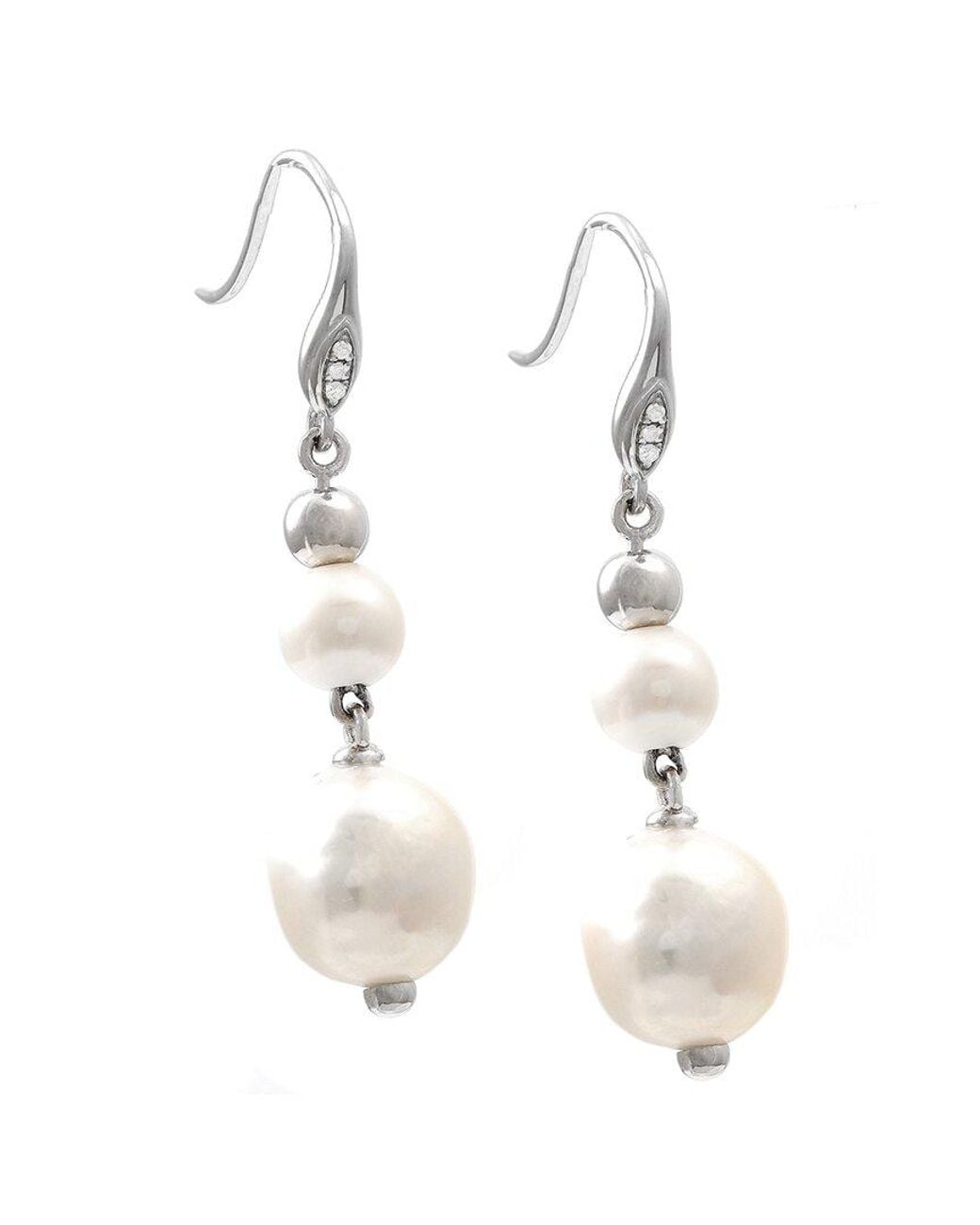 Pearls White 0.02 Ct. Tw. Diamond & 9-10Mm Pearl Earrings