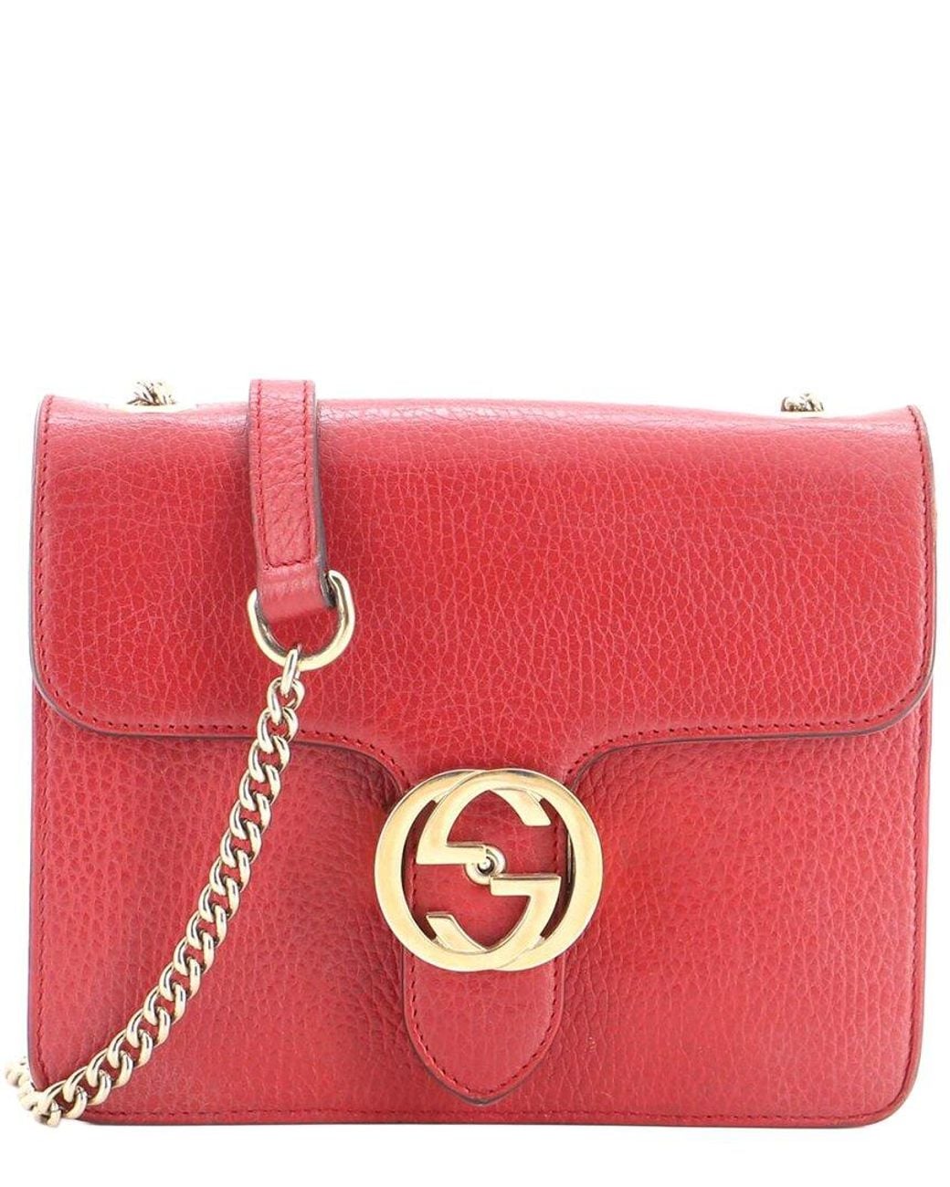 Gucci Red Sheep Leather Interlocking Shoulder Bag Small (Authentic Pre-Loved)