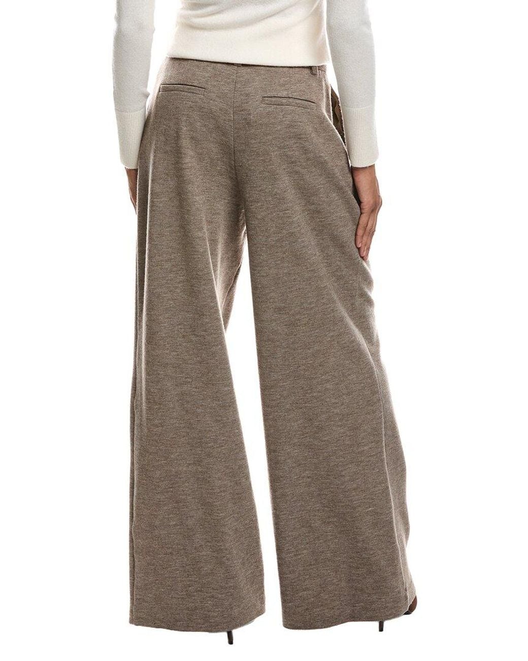 Jonathan Simkhai Gray Leroy Pleated Wool-Blend Wide Leg Pant