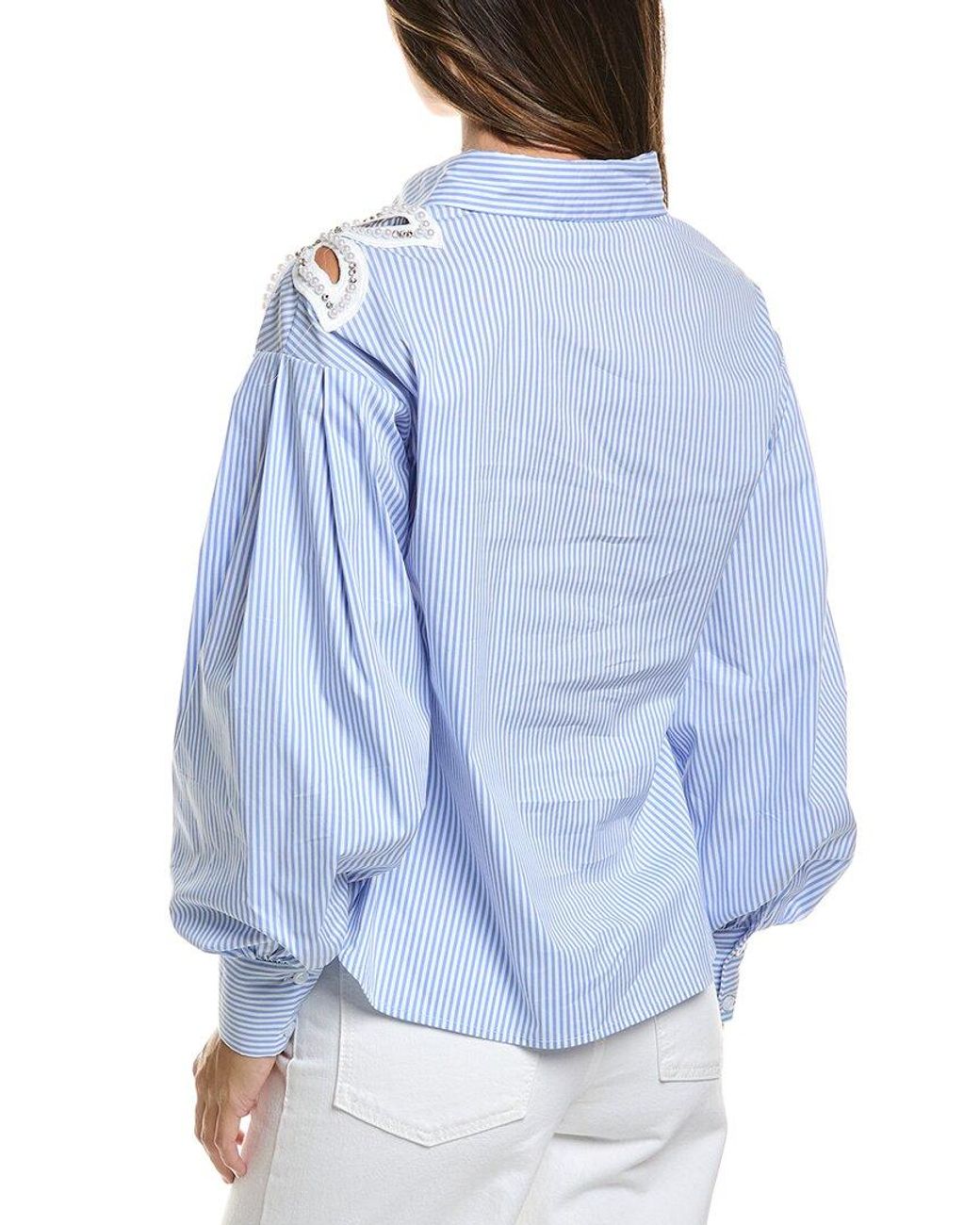 Gracia Blue Embroidered Stripe Shirt