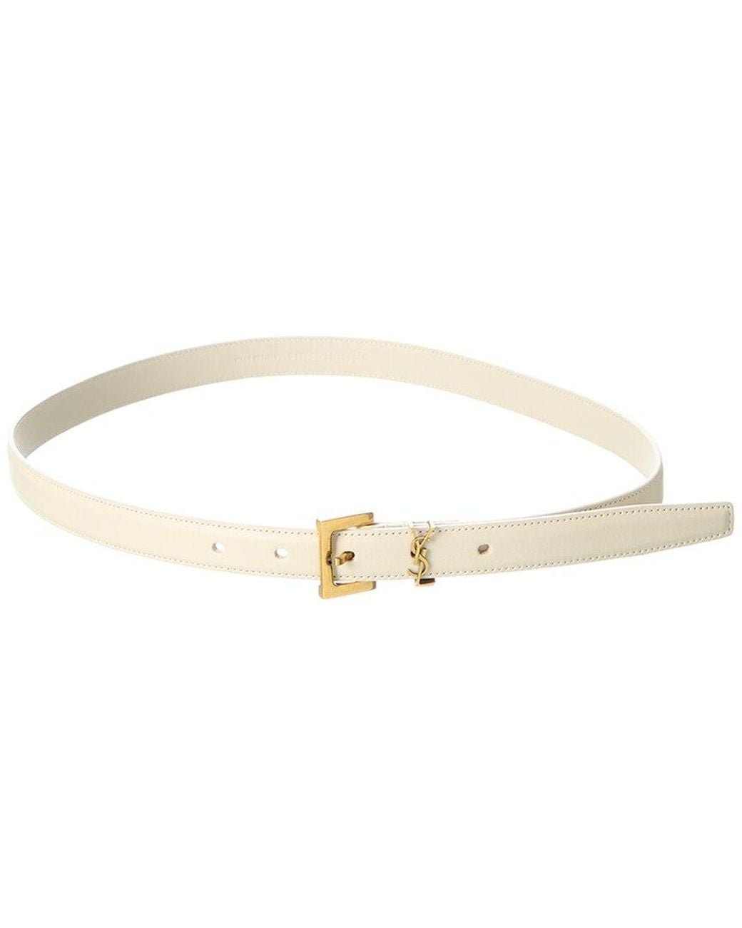 Saint Laurent White Monogram Narrow Leather Belt
