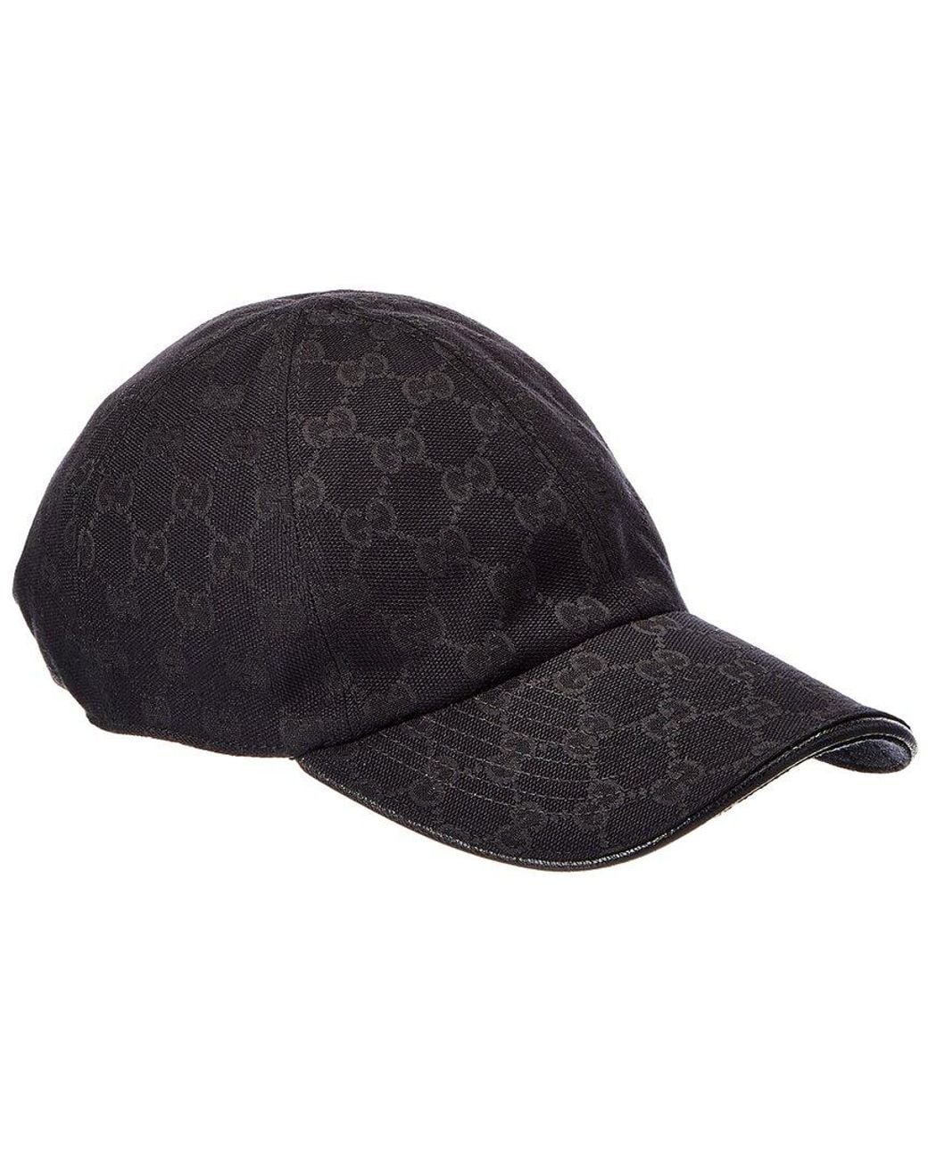 Gucci Black Gg Canvas Leather-Trim Baseball Cap