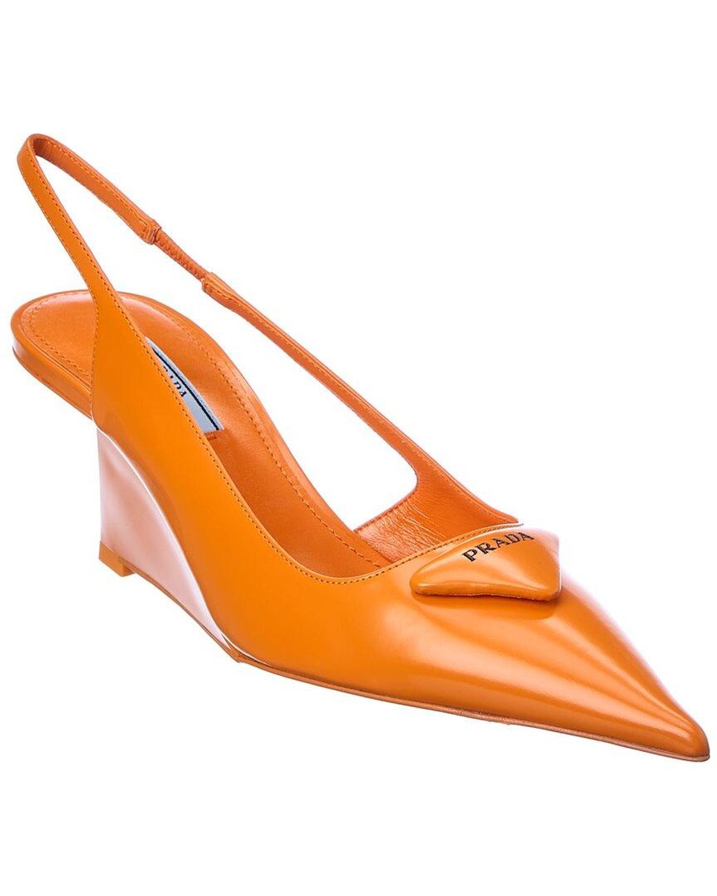 Prada Brushed Leather Pointytoe Slingback Pump in Orange Lyst