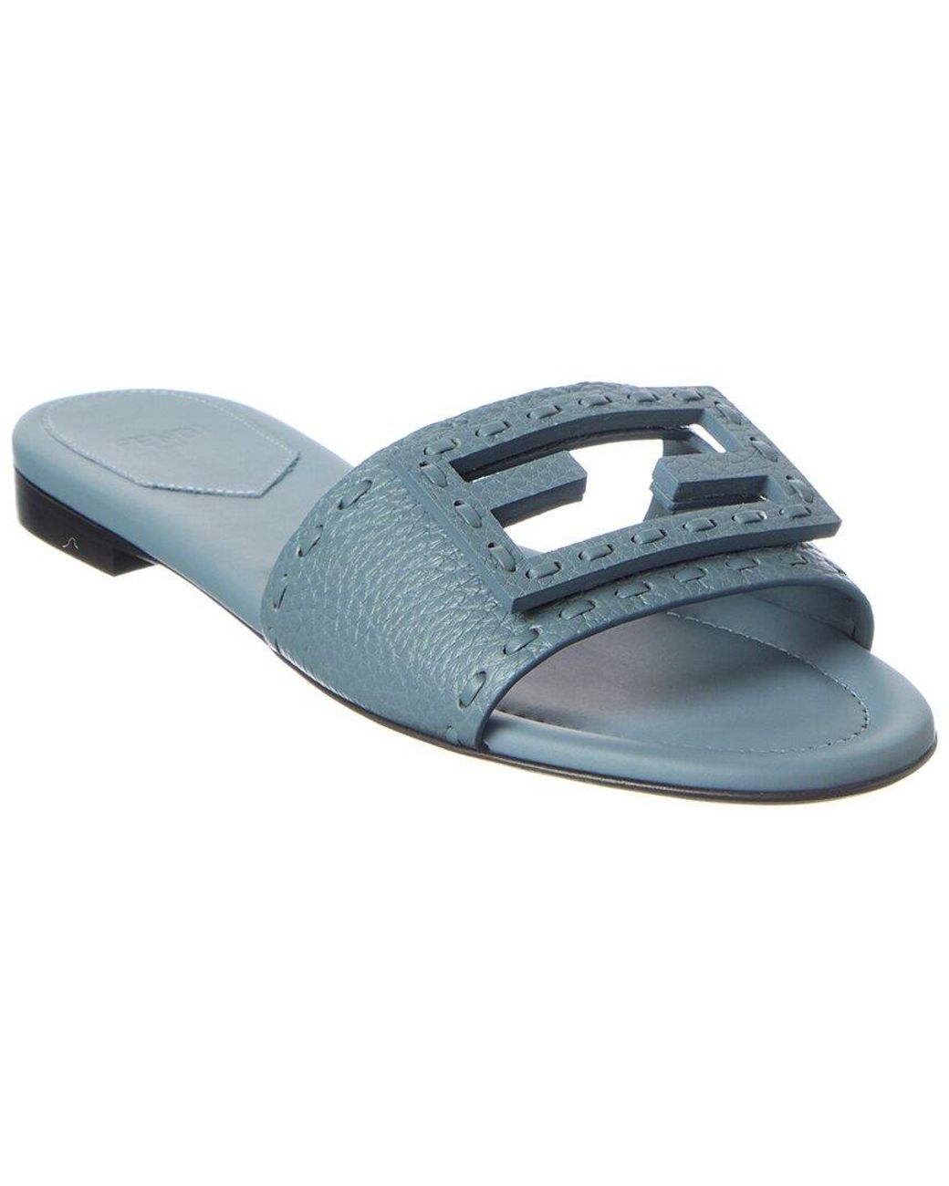 Fendi Blue Ff Baguette Leather Sandal