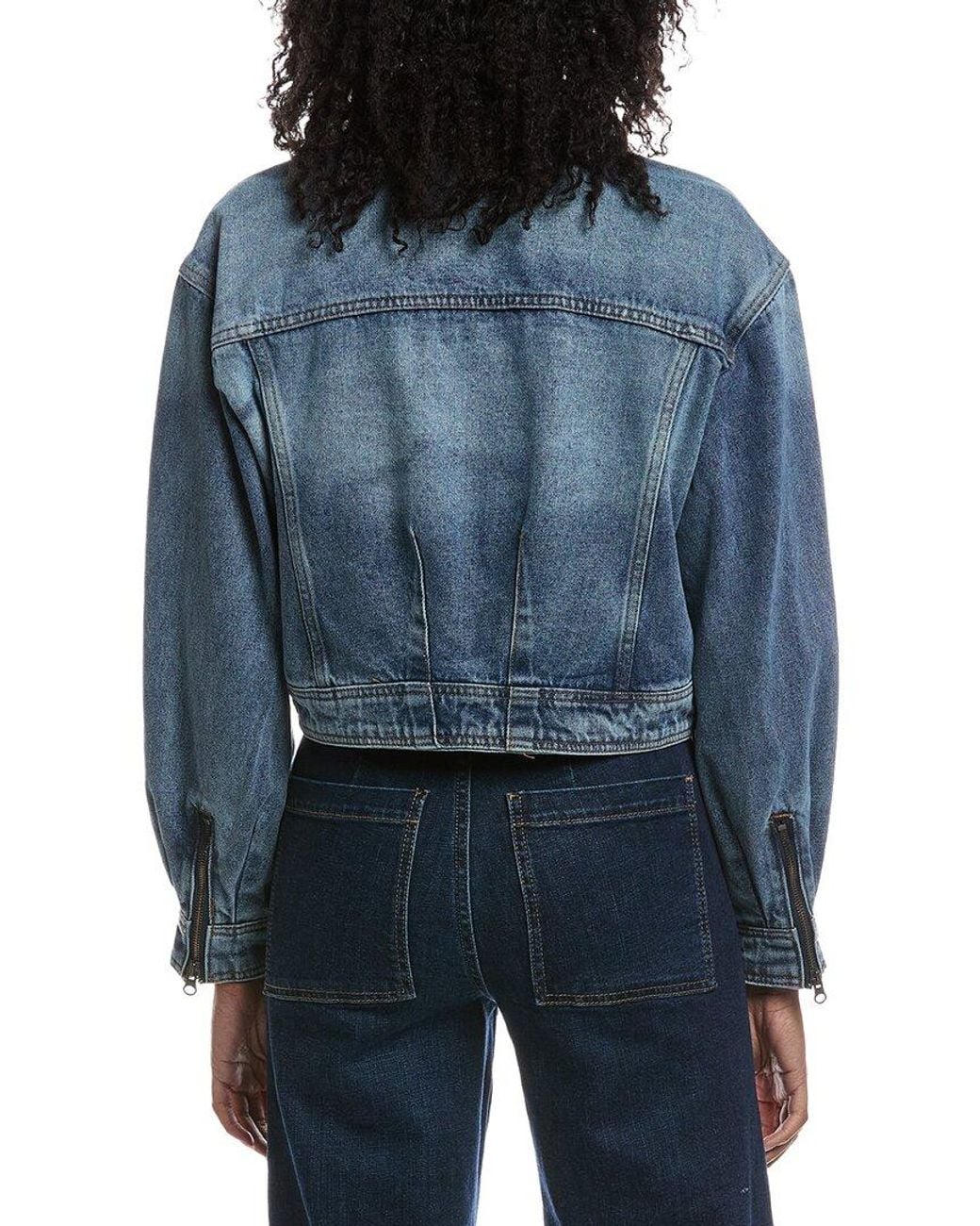 Current/Elliott Blue Blouson Sleeve Cropped Zip Up Denim Jacket