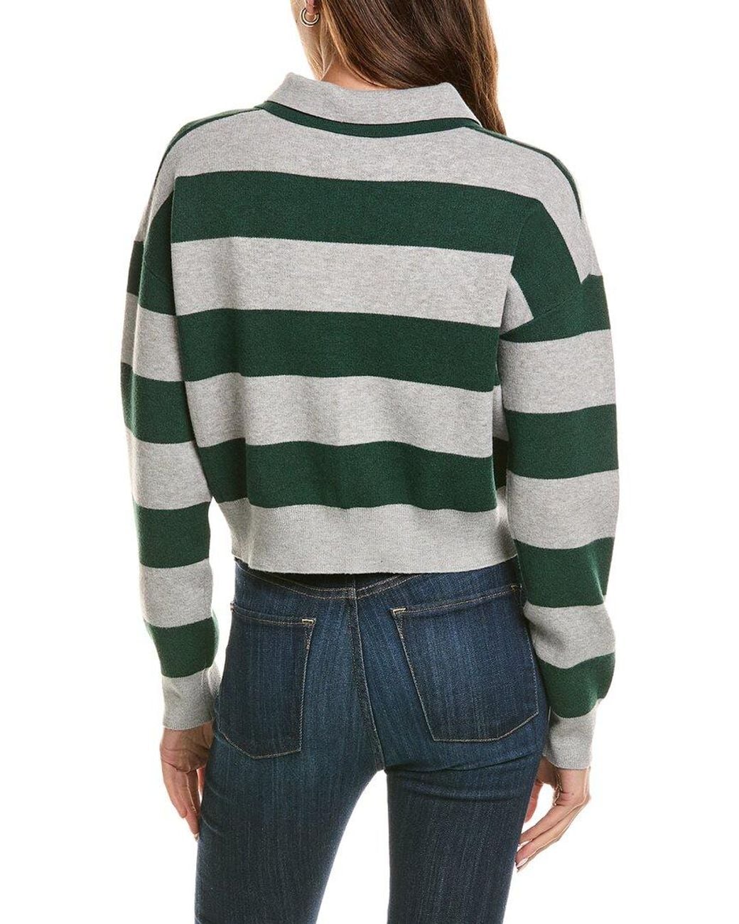 525 America Green Double Johnny Collar Rugby Stripe Pullover