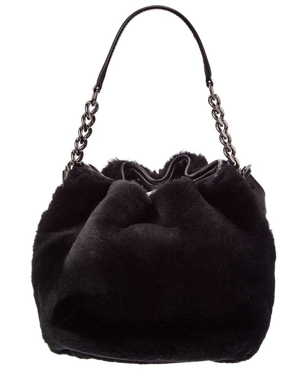 Jimmy Choo Black Juno Shearling & Leather Bucket Bag