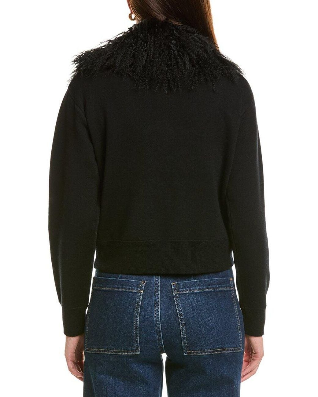 Hannah Rose Black Merino Wool Lamb Collar Bomber Jacket
