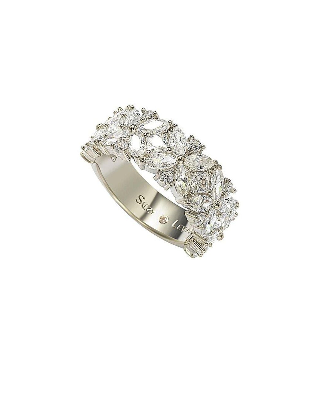 Suzy Levian CZ Jewelry White Suzy Levian Silver Cz Floral Eternity Ring