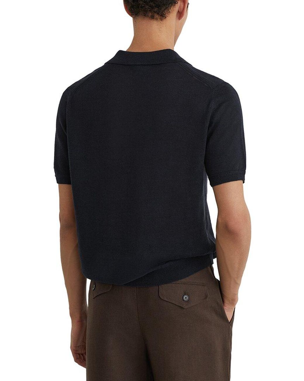Reiss Black Fairmont Open Collar Linen Sweater for men