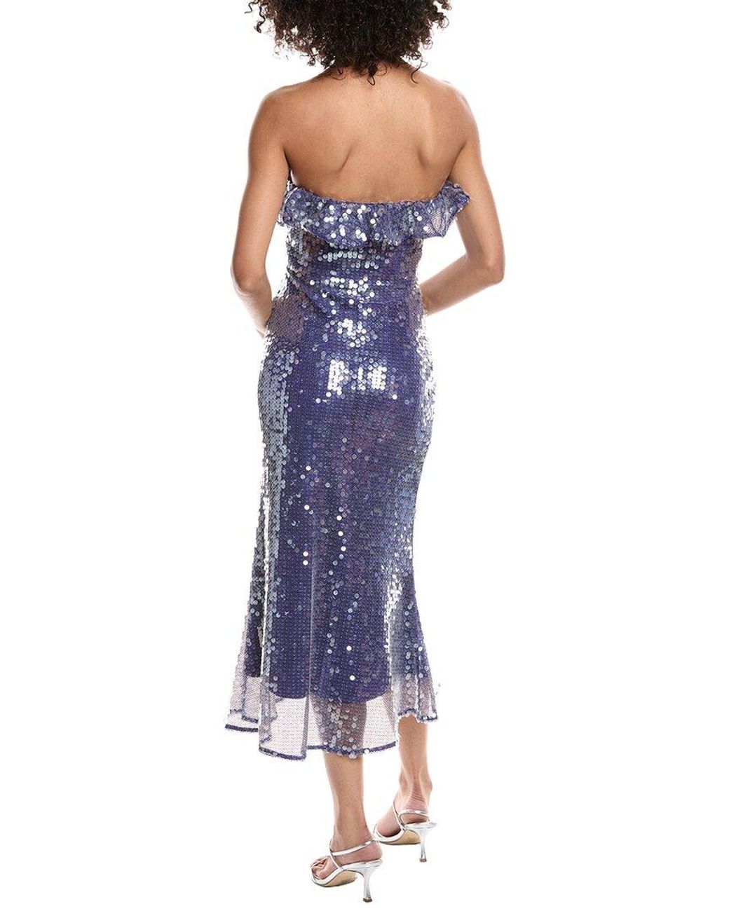 AMUR Blue Braeylnn Mesh Sequin Midi Dress