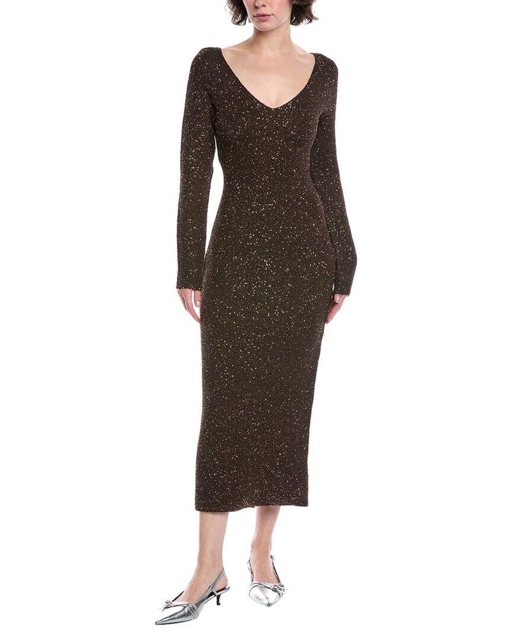 Lela Rose Brown Sequin Midi Sweaterdress
