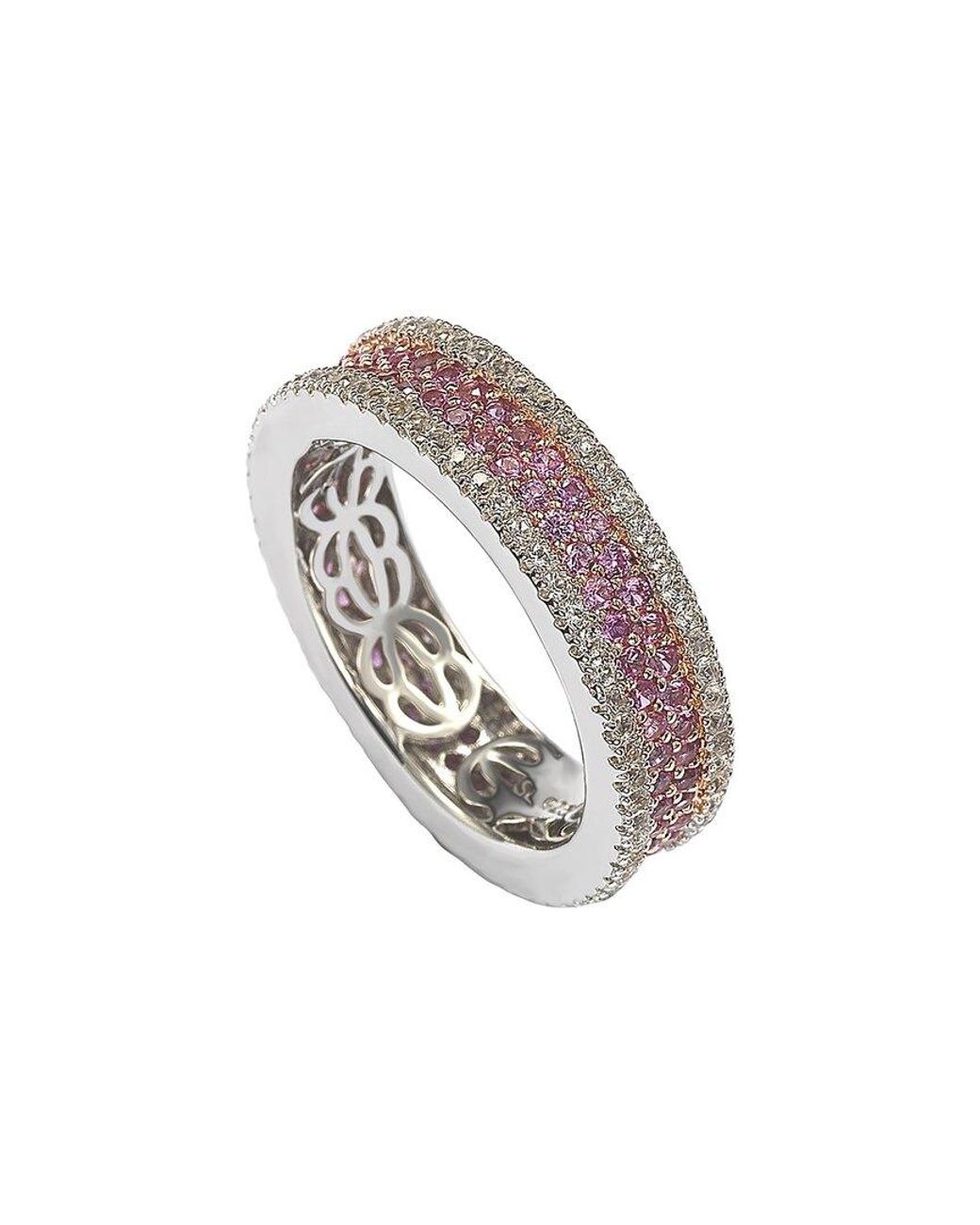 Suzy Levian White Silver 0.02 Ct. Tw. Diamond & Sapphire Eternity Ring