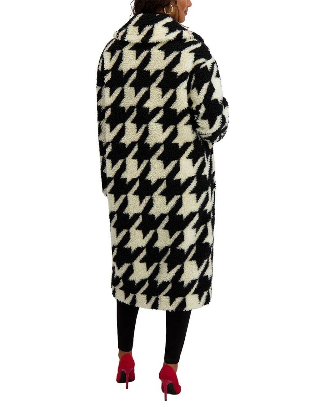 Kensie Black Houndstooth Faux Sherpa Coat