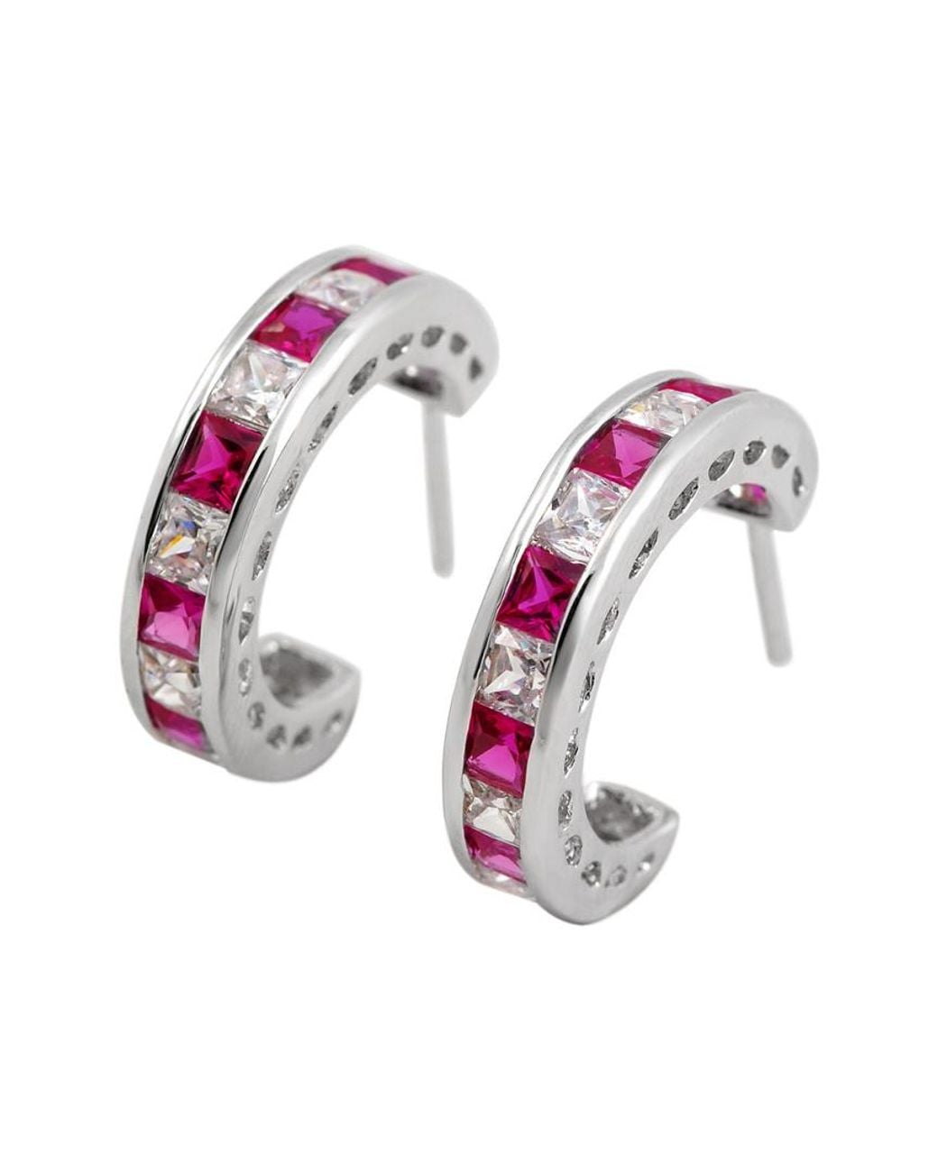 Genevive Jewelry White Silver Cz Hoops