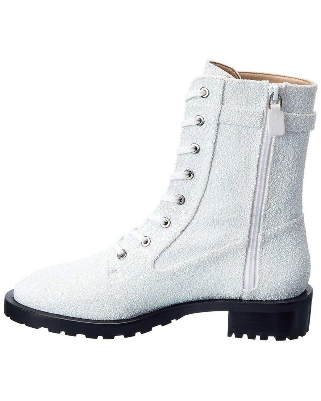 Stuart Weitzman White Crystal Buckle Lace-Up Bootie