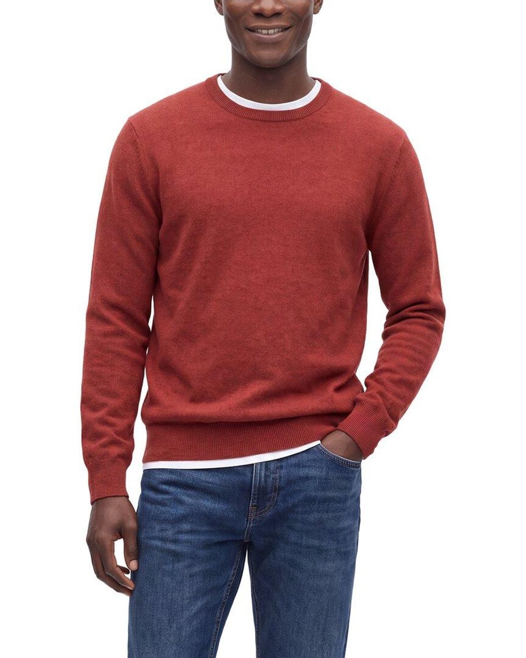 N.Peal Cashmere Red Oxford Cashmere Round Neck Sweater for men