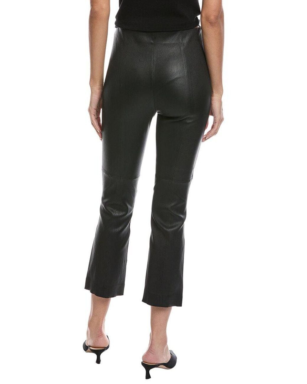 Vince Black Stretch Leather Cropped Flare Pant