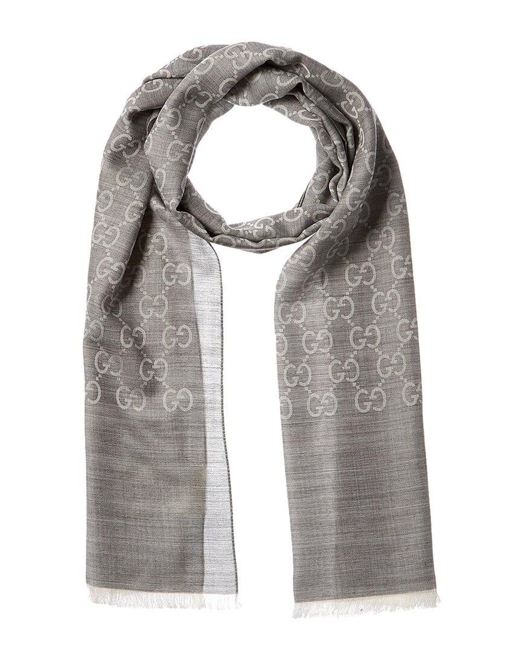 Gucci Logo Small Jacquard Wool & Silk-blend Scarf in Gray | Lyst