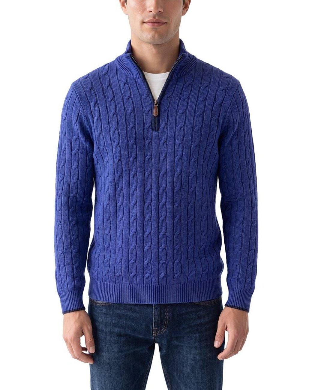 N.Peal Cashmere Blue Albemarle Cable Cashmere 1/2-Zip Sweater for men