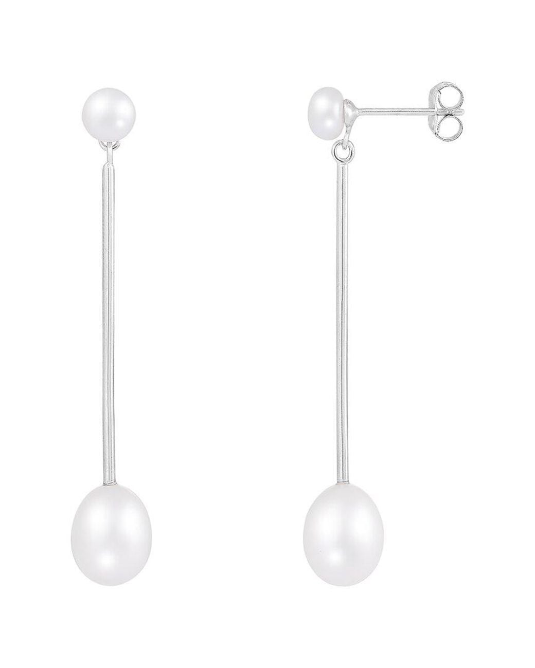 Splendid White Silver 7-8mm Pearl Earrings