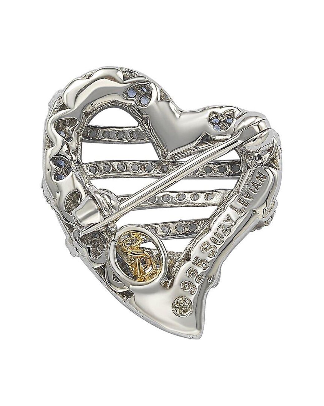 Suzy Levian Gray Silver 0.02 Ct. Tw. Diamond & Sapphire Brooch