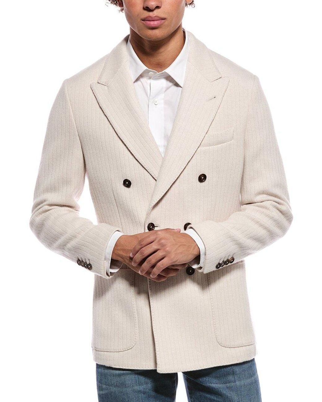 Eleventy Natural Double-Breasted Wool & Cashmere-Blend Jacket for men