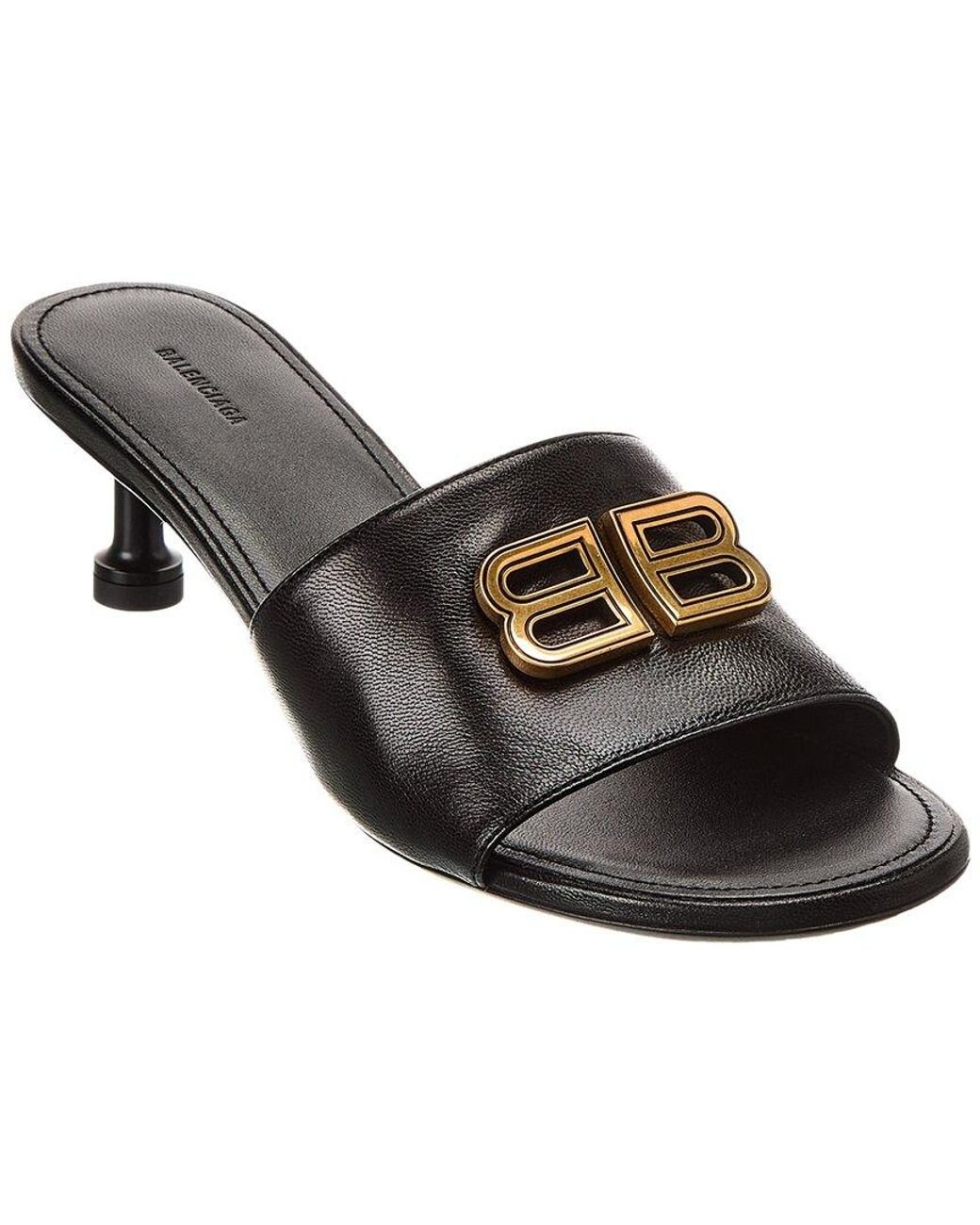 Balenciaga Logo Leather Sandal in Black | Lyst