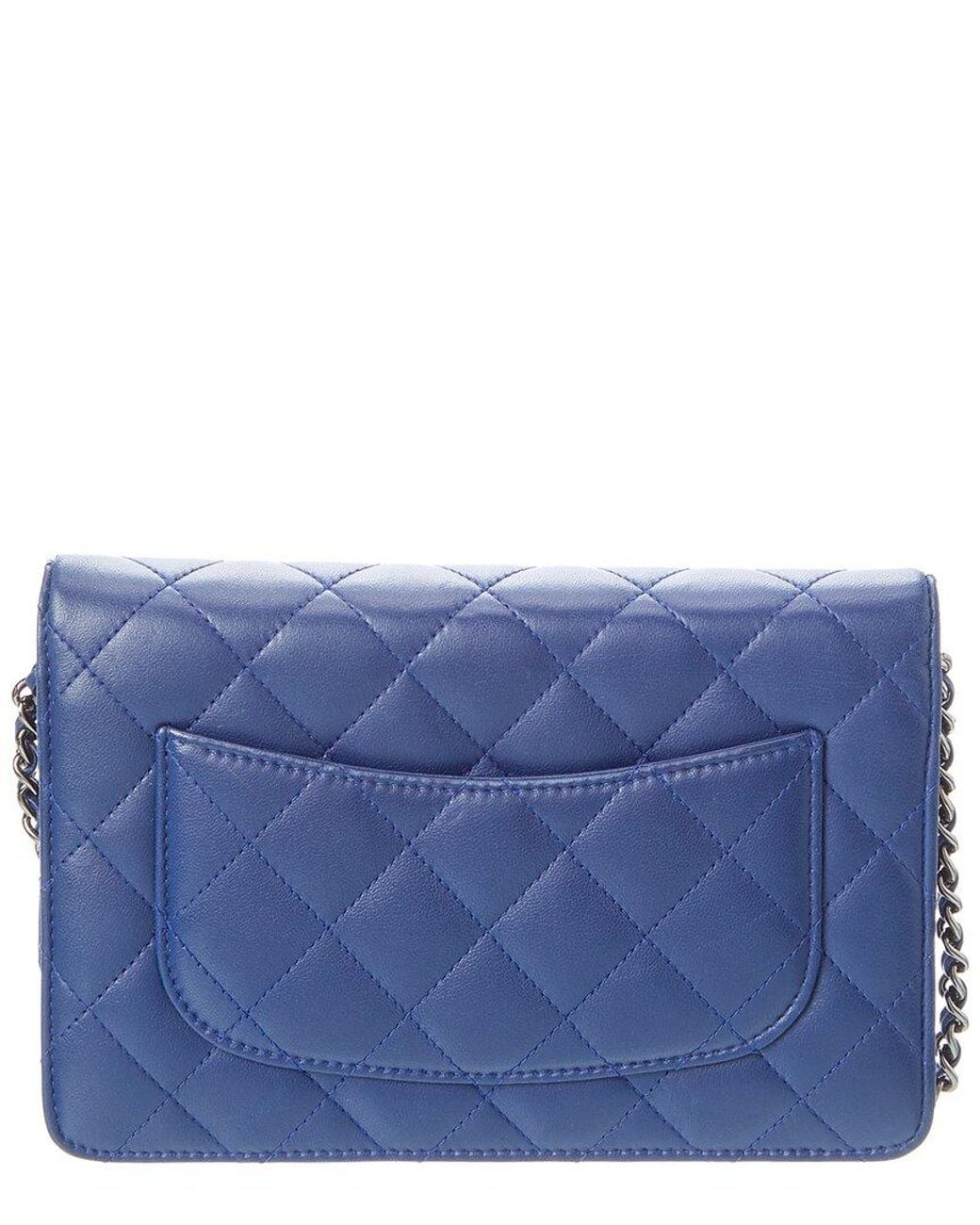 Chanel Blue Lambskin Classic Quilted Wallet On Chain (Authentic Pre-Loved)