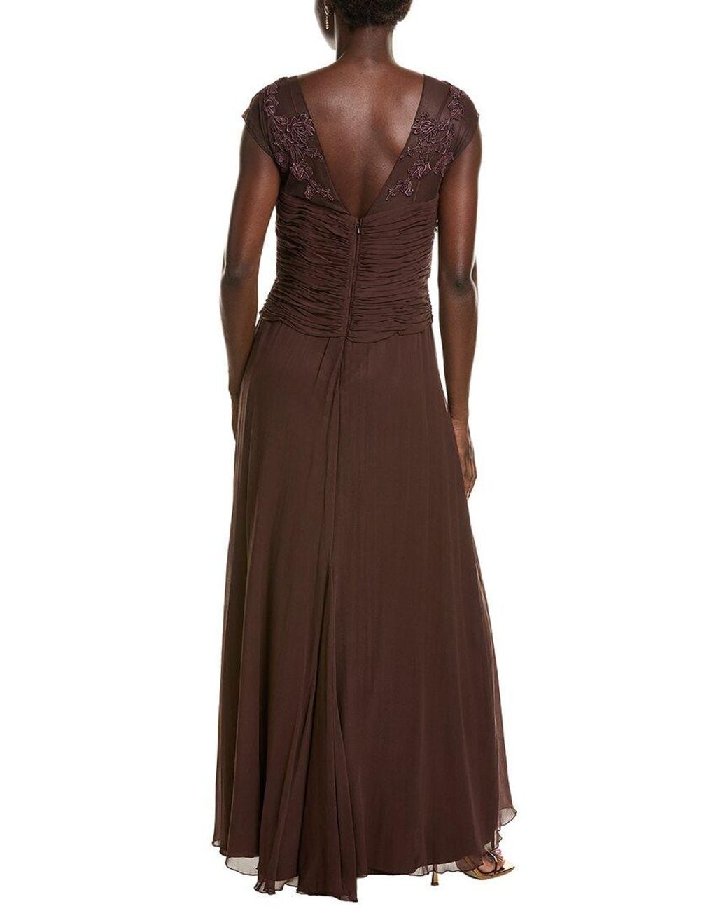 Issue New York Brown Solid Silk Shell Gown