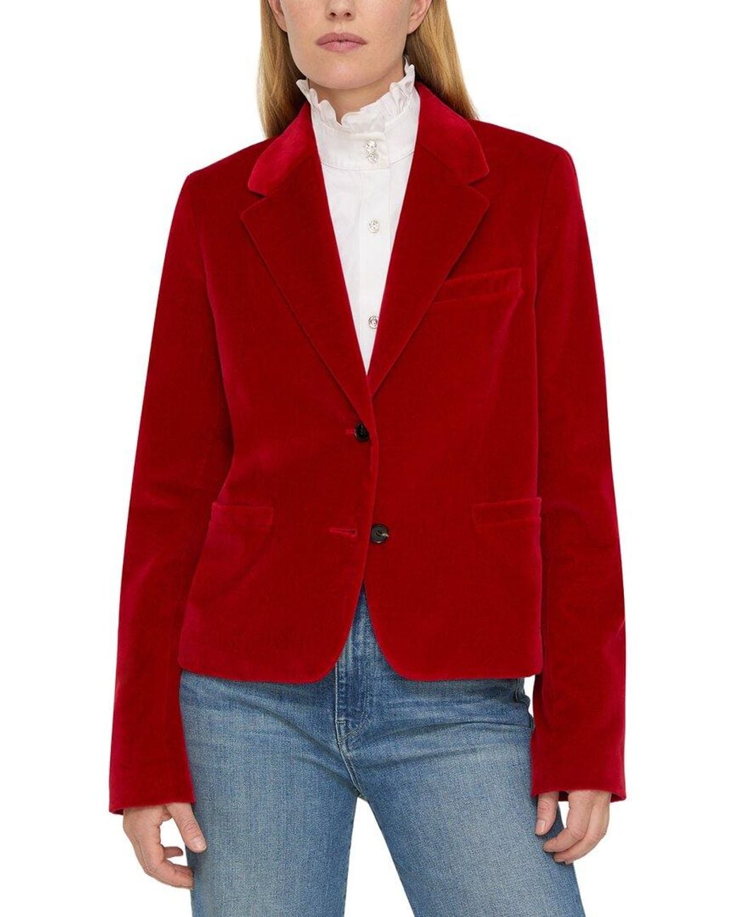 Lafayette 148 New York Red Cropped Boyfriend Blazer