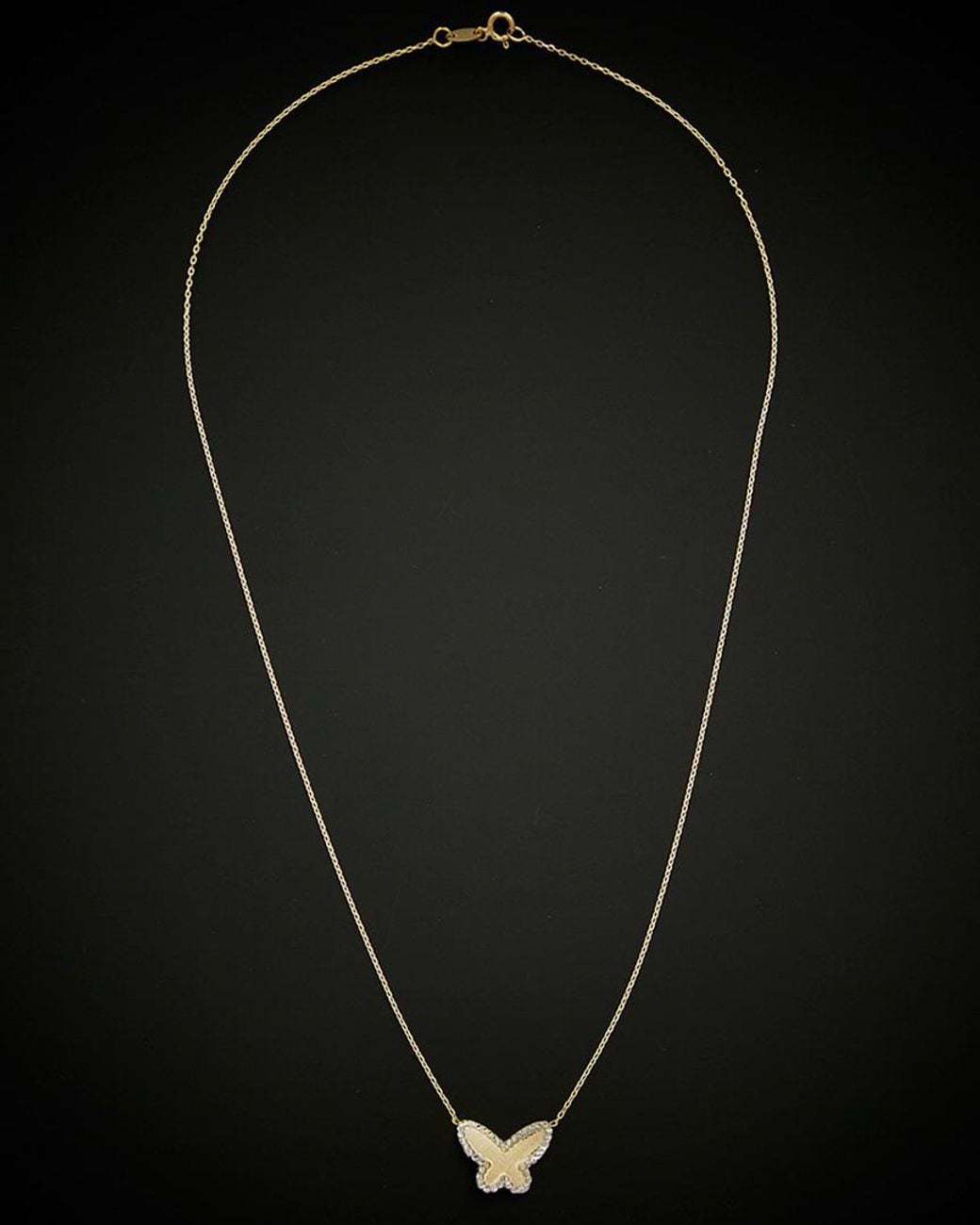 Italian Gold Black 14k Two-tone Rimmed Satin Butterfly Necklace