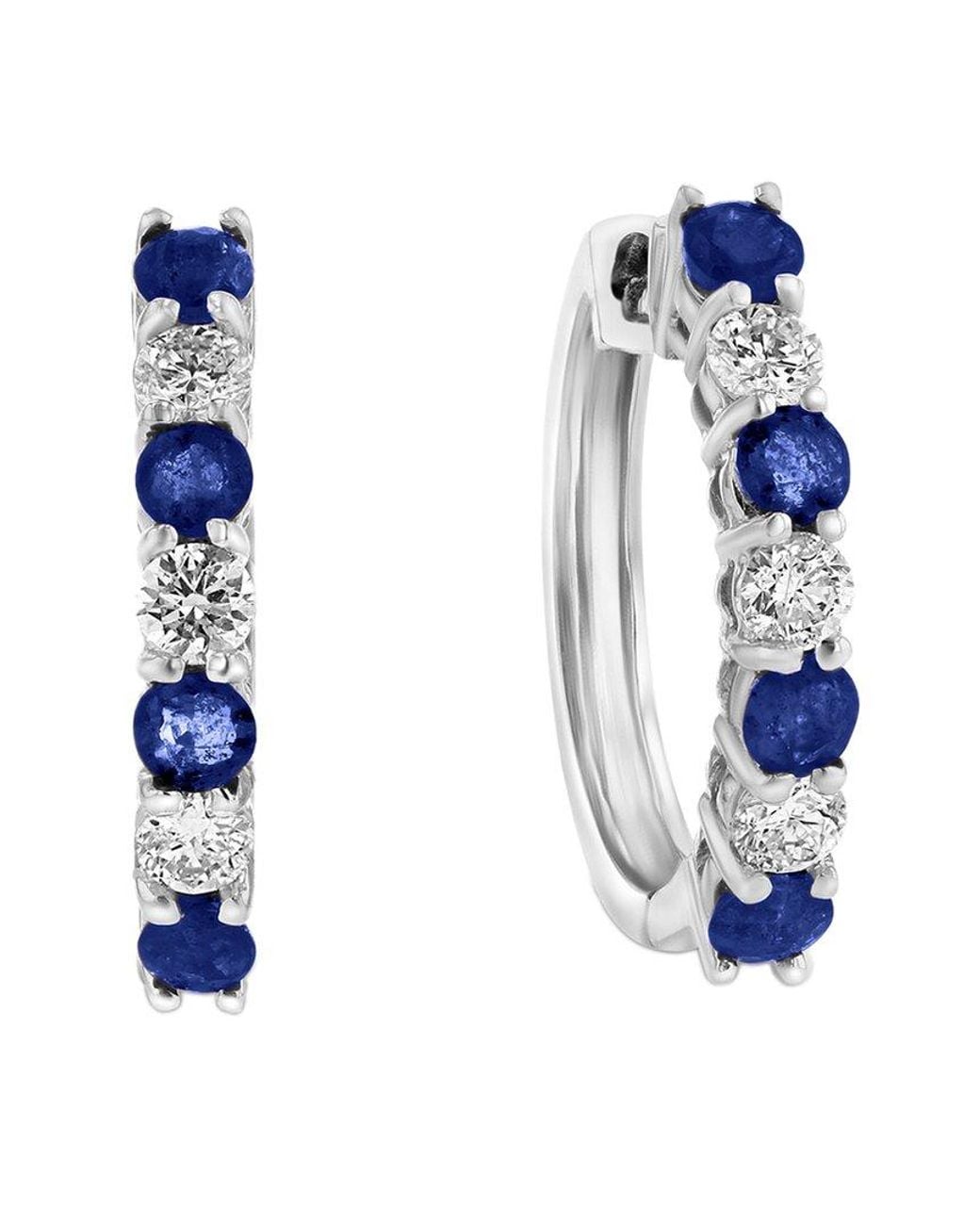 Diana M Blue Fine Jewelry 14k 1.15 Ct. Tw. Diamond & Sapphire Hoops