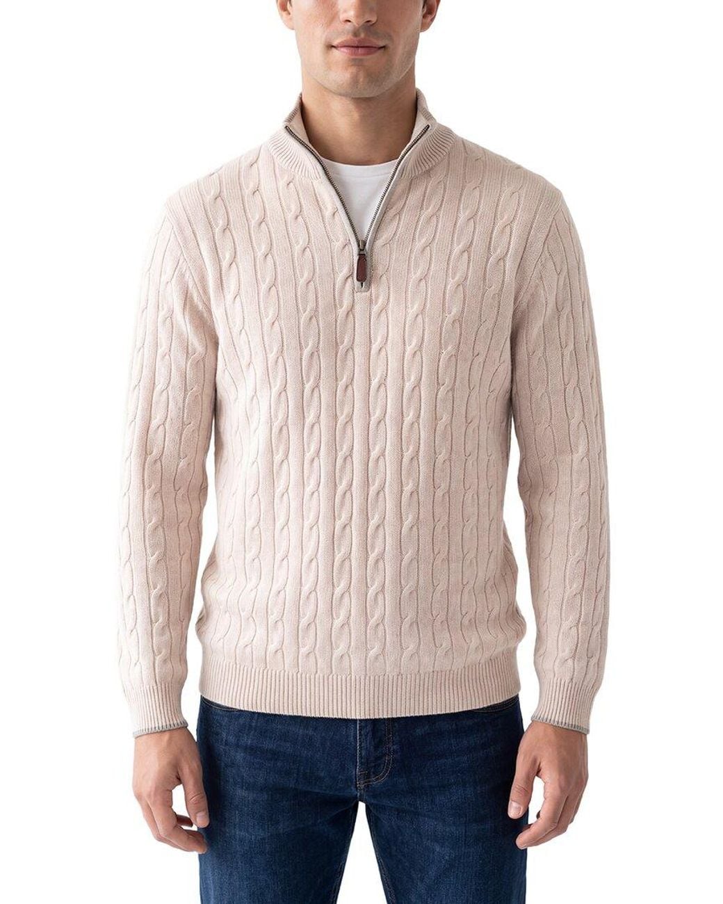 N.Peal Cashmere Blue Albemarle Cable Cashmere 1/2-Zip Sweater for men