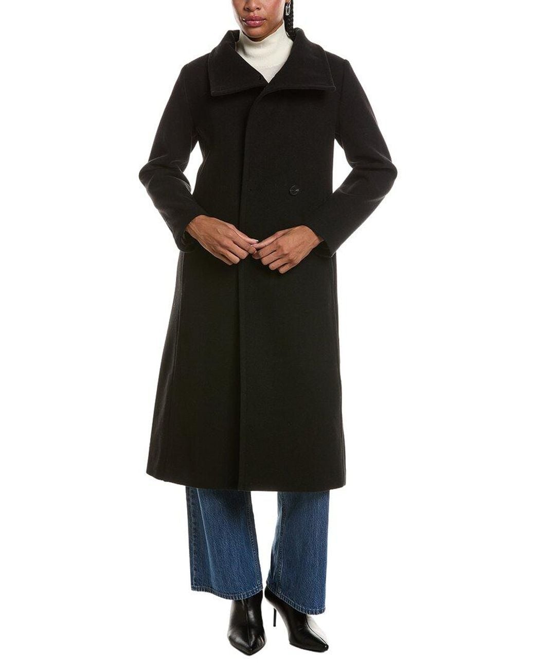 Ellen Tracy Black Stand Up Collar Longline Jacket
