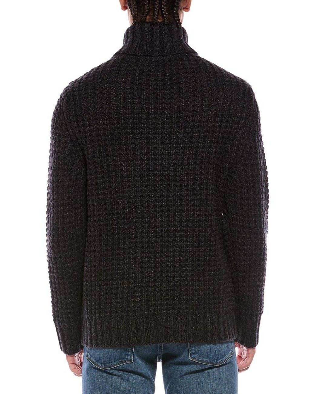 N.Peal Cashmere Black Chunky Moss 100% Cashmere Turtleneck Sweater for men