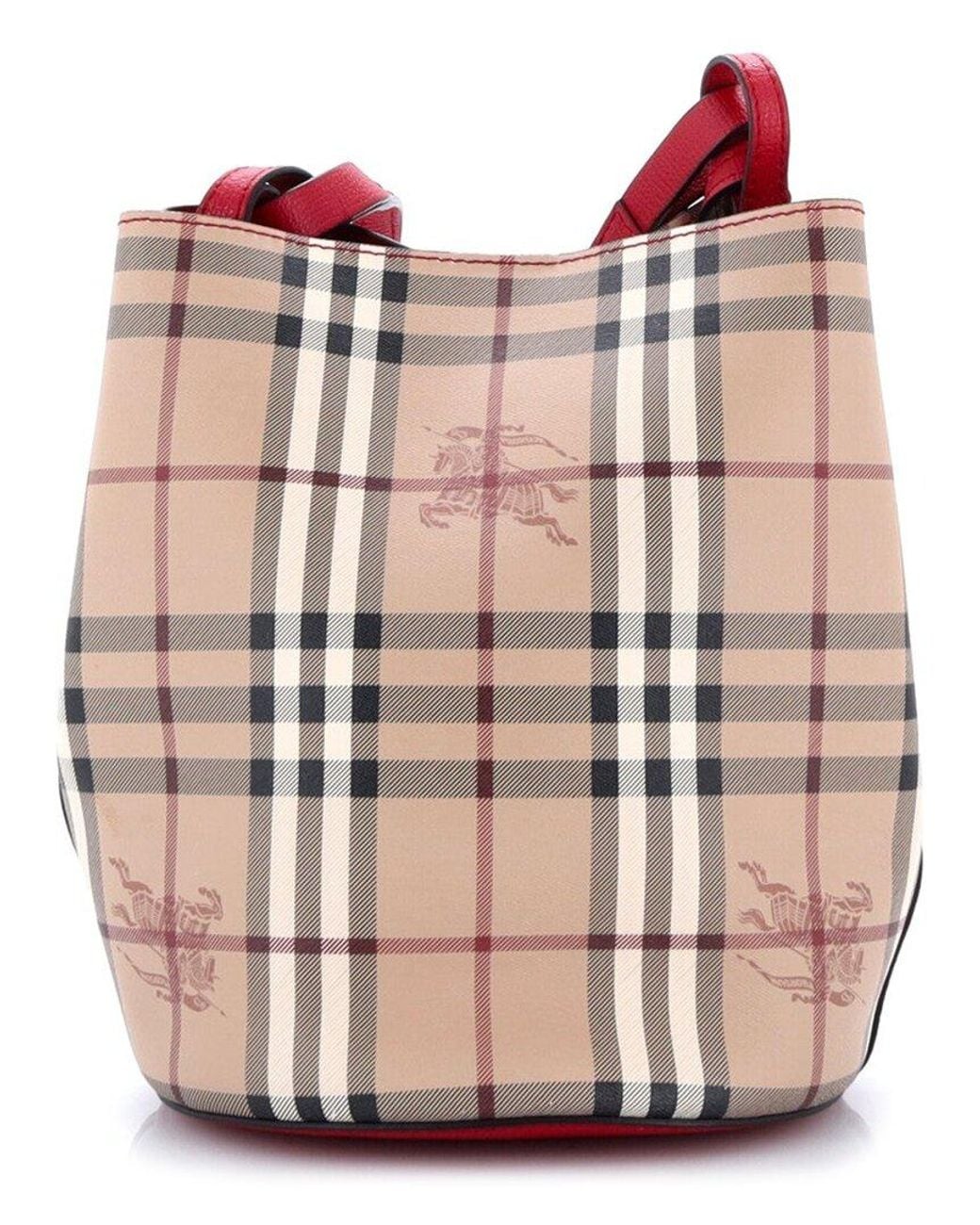 Burberry Pink Coated Canvas Lorne Bucket Bag Haymarket Small (Authentic Pre- Loved)