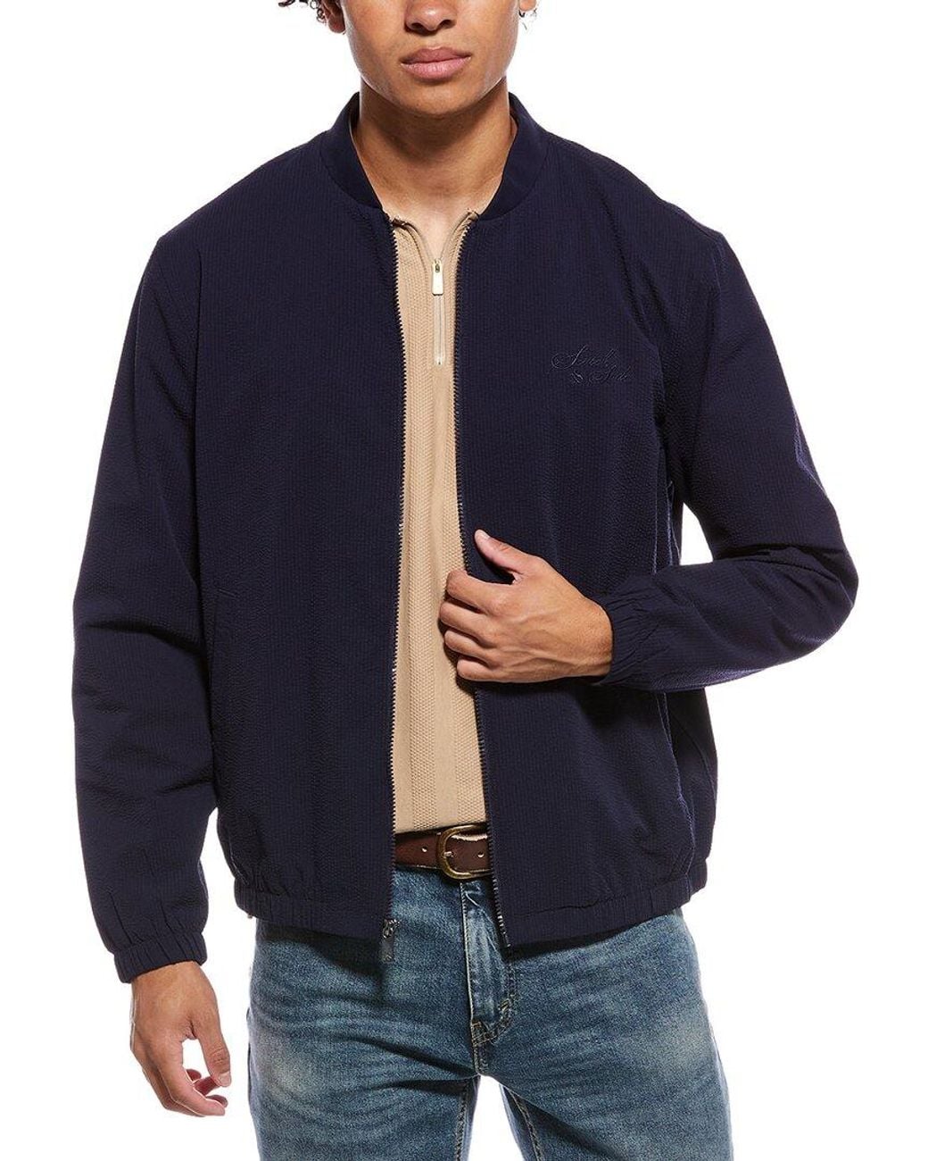 Scotch & Soda Blue Seersucker Zip Jacket for men