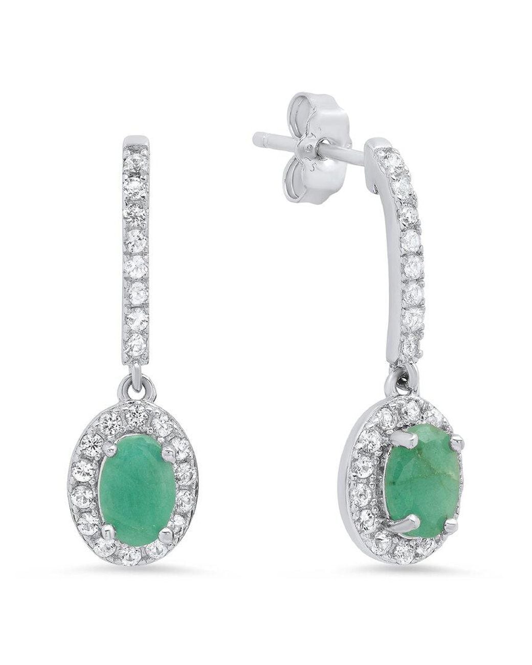 MaxColor White Silver 0.50 Ct. Tw. Genuine Emerald Drop Earrings