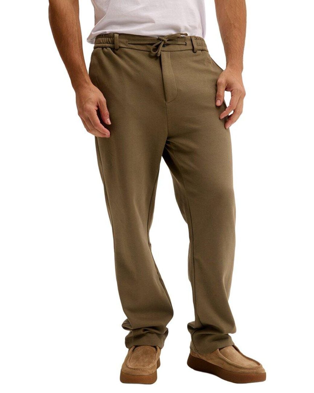 Ron Tomson Green Relaxed Drawstring Casual Pant for men