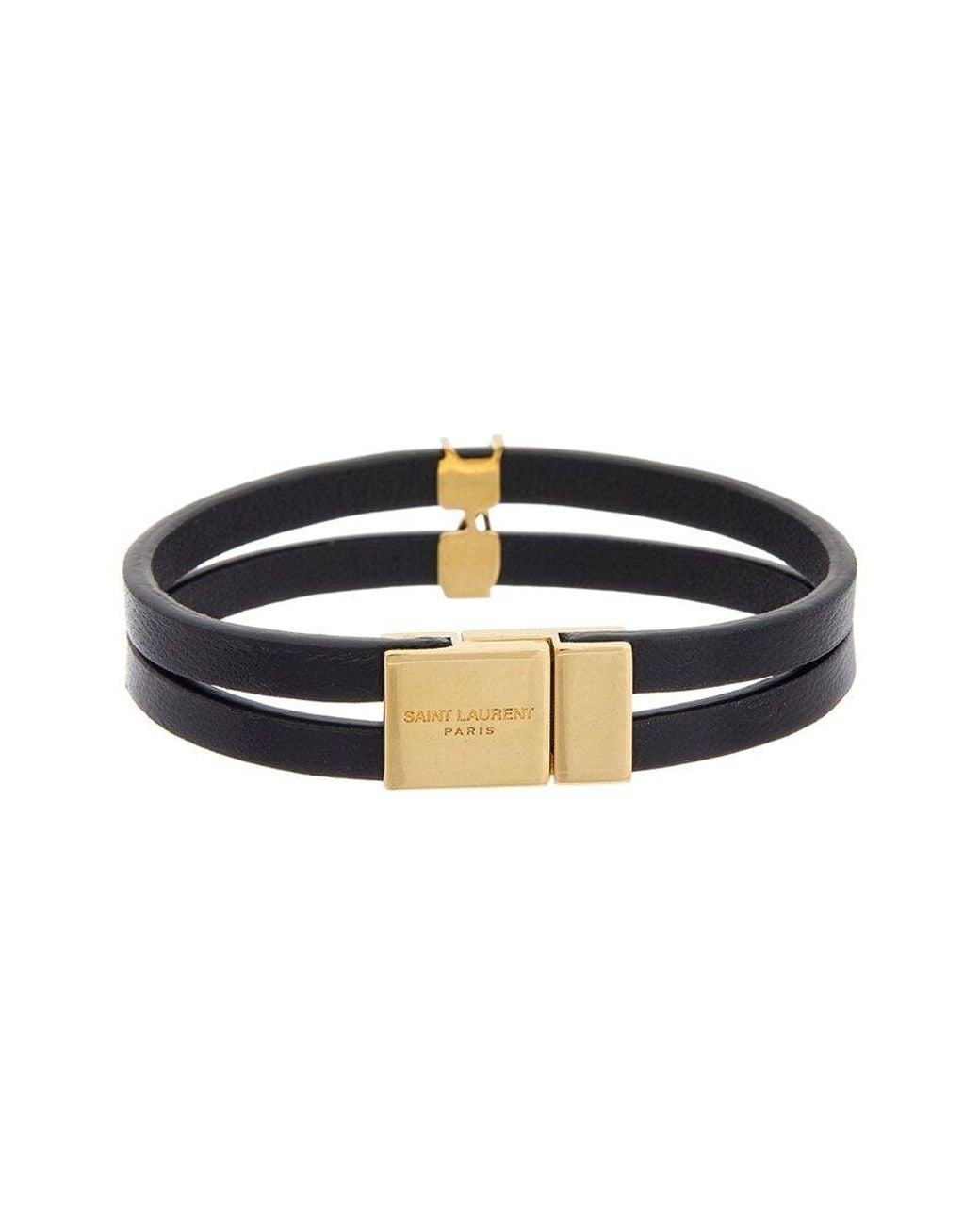 Saint Laurent Blue Cassandre Double Strand Leather Bracelet